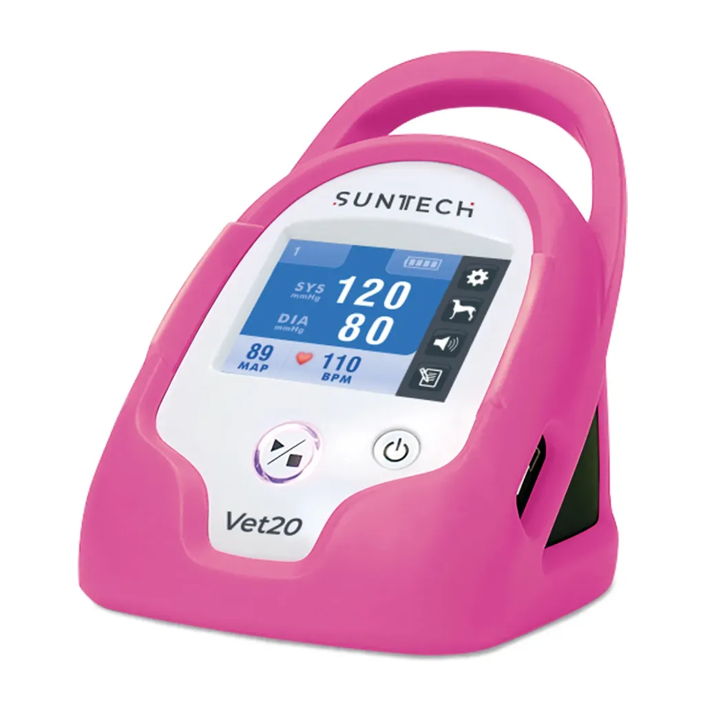 [217222] Ciśnieniomierz SunTech VET20 w kolorze różowym, w zestawie z 6 mankietami, przewodem do pomiaru ciśnienia, bateriami AA i etui ochronnym