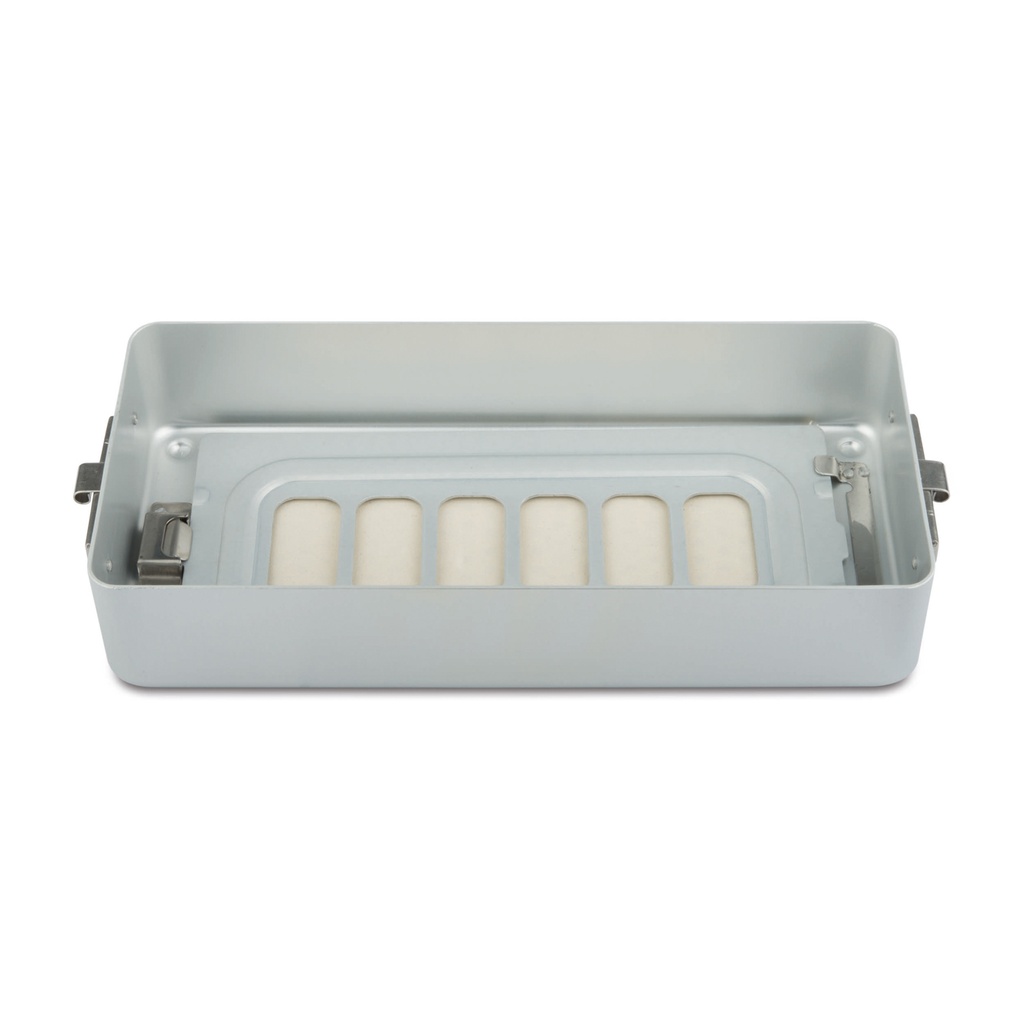 Dolna część o wysokości 7 cm do pojemnika do sterylizacji, perforowana, płaska, 300 x 140 x 60 mm, szara 