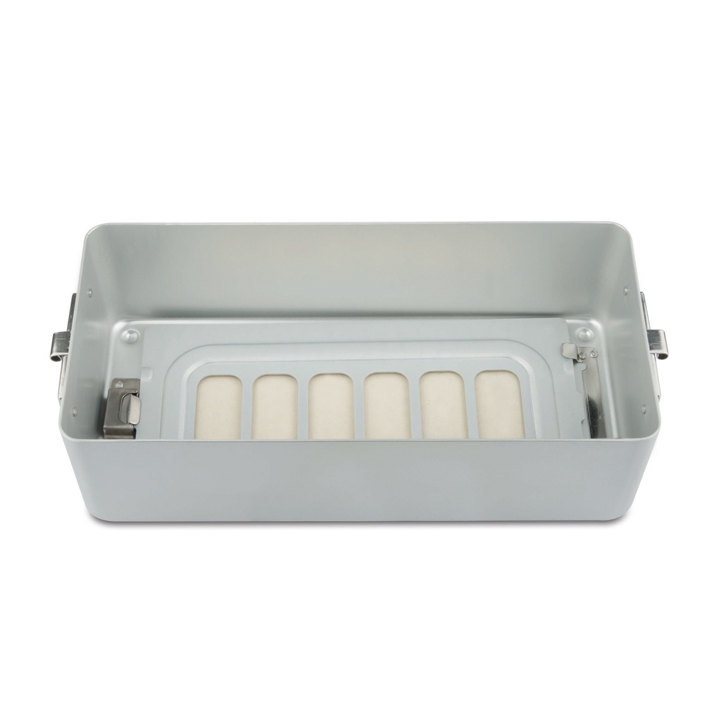 Dolna część o wysokości 10 cm do pojemnika do sterylizacji, perforowana, płaska, 300 x 140 x 90 mm, szara 