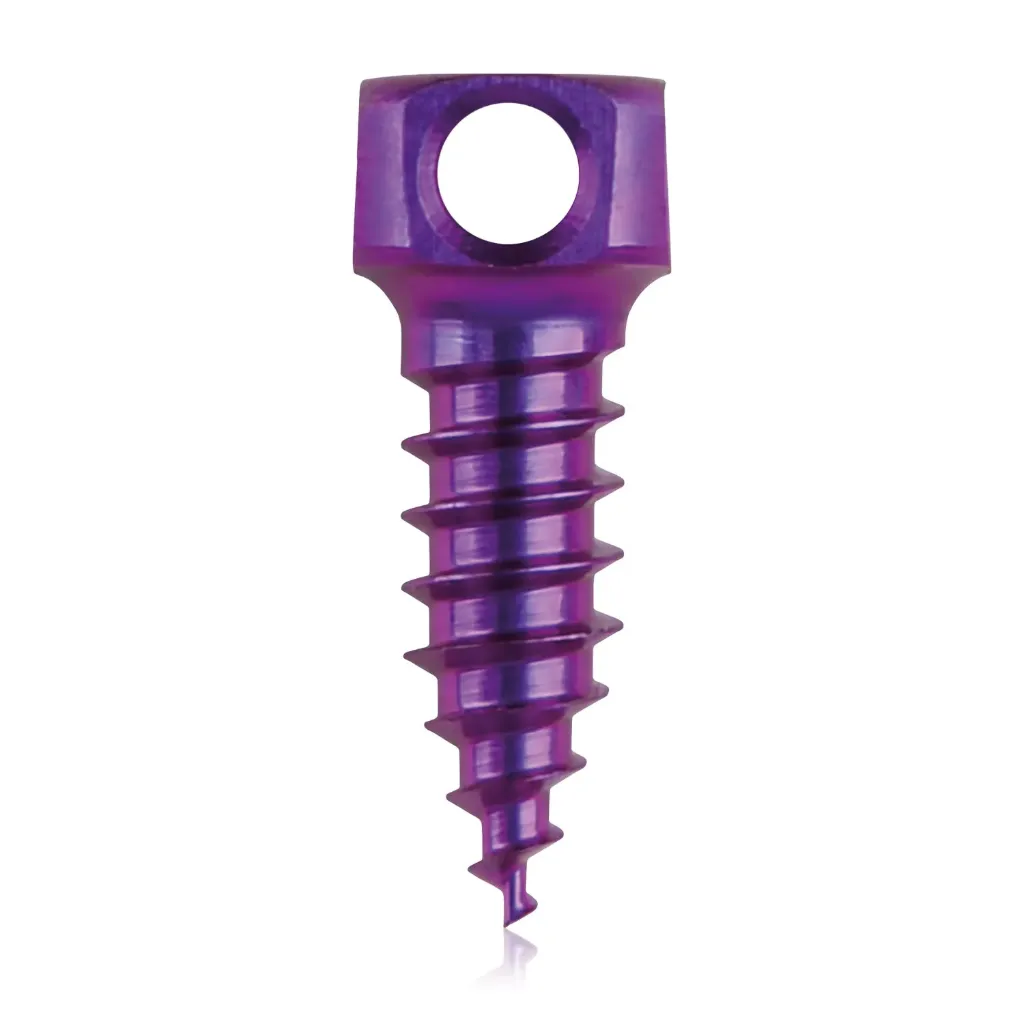 [198220] Śruba kotwiąca do kości Ø 2,4 x 9 mm, kolor magenta, z podwójnym oczkiem Ø 1,1 mm