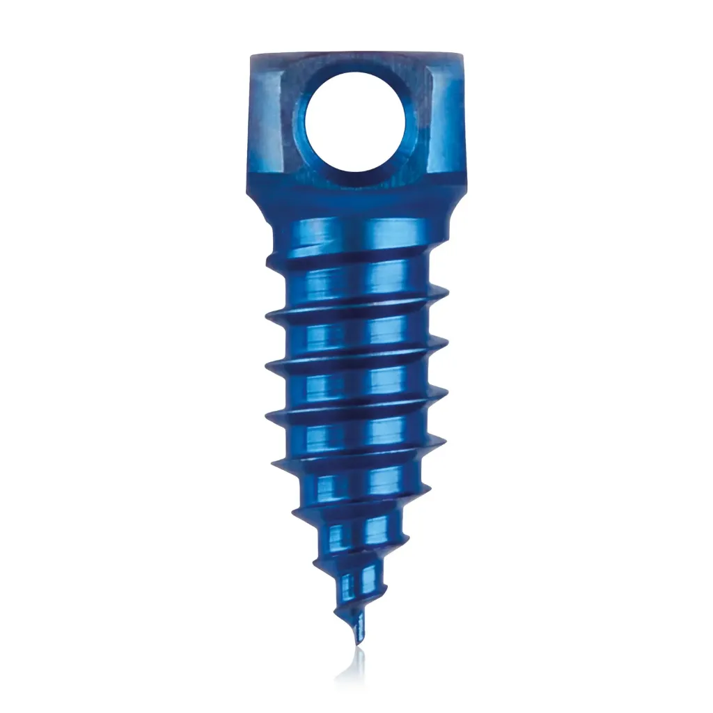 Śruba kotwiąca do kości Ø 2,8 x 9 mm, niebieska, z podwójnym oczkiem Ø 1,1 mm