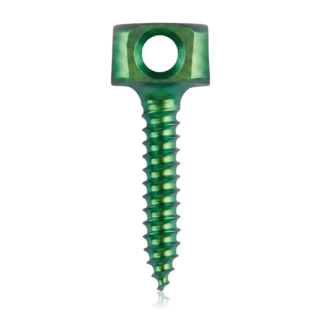 Śruba kotwiąca do kości Ø 1,3 x 7 mm, zielona, z podwójnym oczkiem Ø 1,1 mm
