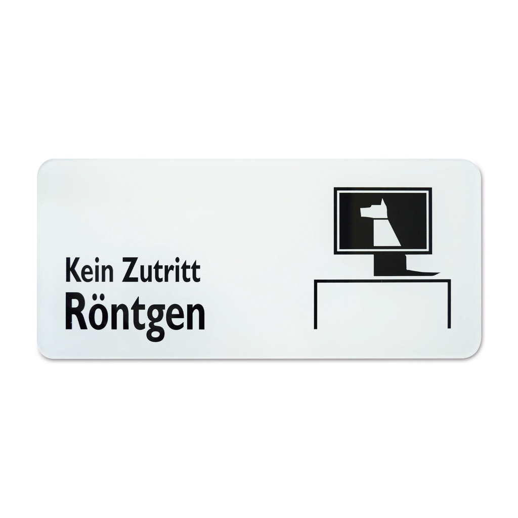 Szyld ze znakiem "Zakaz wstepu Röntgen“,30 x 13,5 cm, czarny/bialy