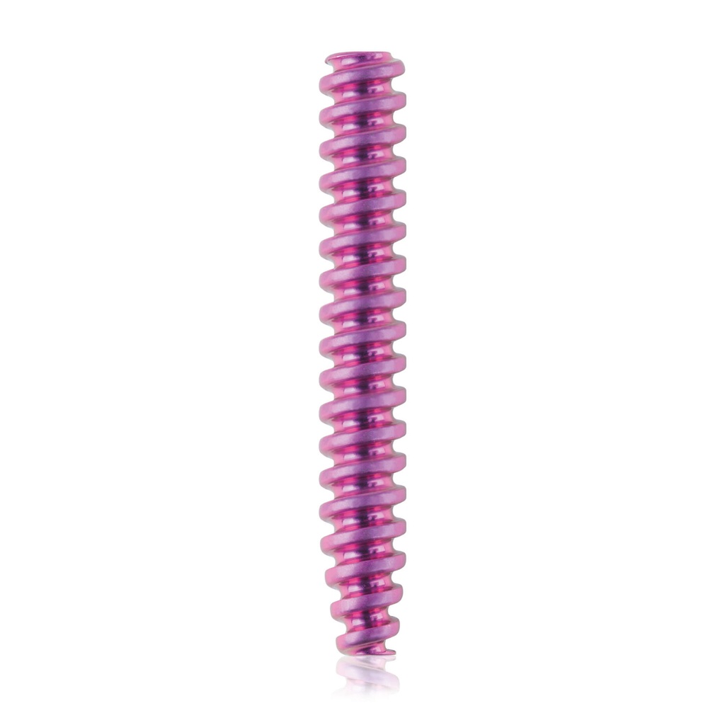 Titán interferenciacsavar, Ø4,0 x 28 mm, kanülált, kanül Ø1,1 mm, magenta színű, HEX 2,0