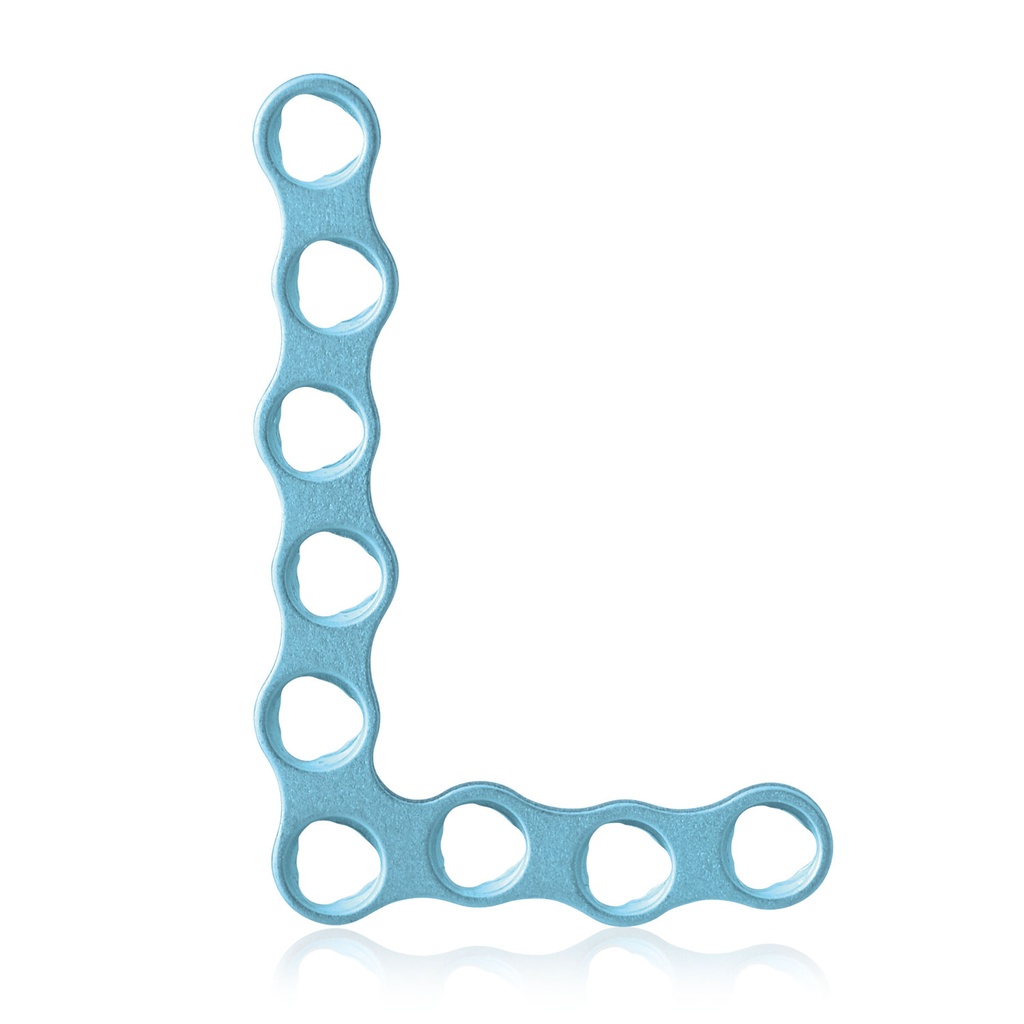 EickLoxx Micro L alakú csontlemez, 9 lyuk, 23,5 × 3,5 × 16,0 mm, 1.0 rendszer, világoskék