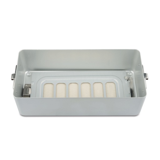 [500620] Dolna część o wysokości 10 cm do pojemnika do sterylizacji, perforowana, płaska, 300 x 140 x 90 mm, szara 